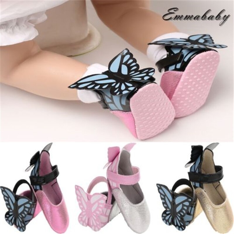 ¡Novedad! Rosa metalizados de zapatos de bebé niña en papel de aluminio, zapatos de mariposa para bebé