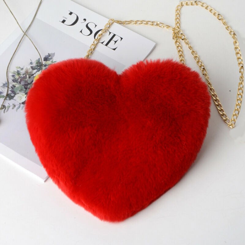 UK Women Heart-shaped Bag Plush Love Shoulder Hairy Bag Valentine Day