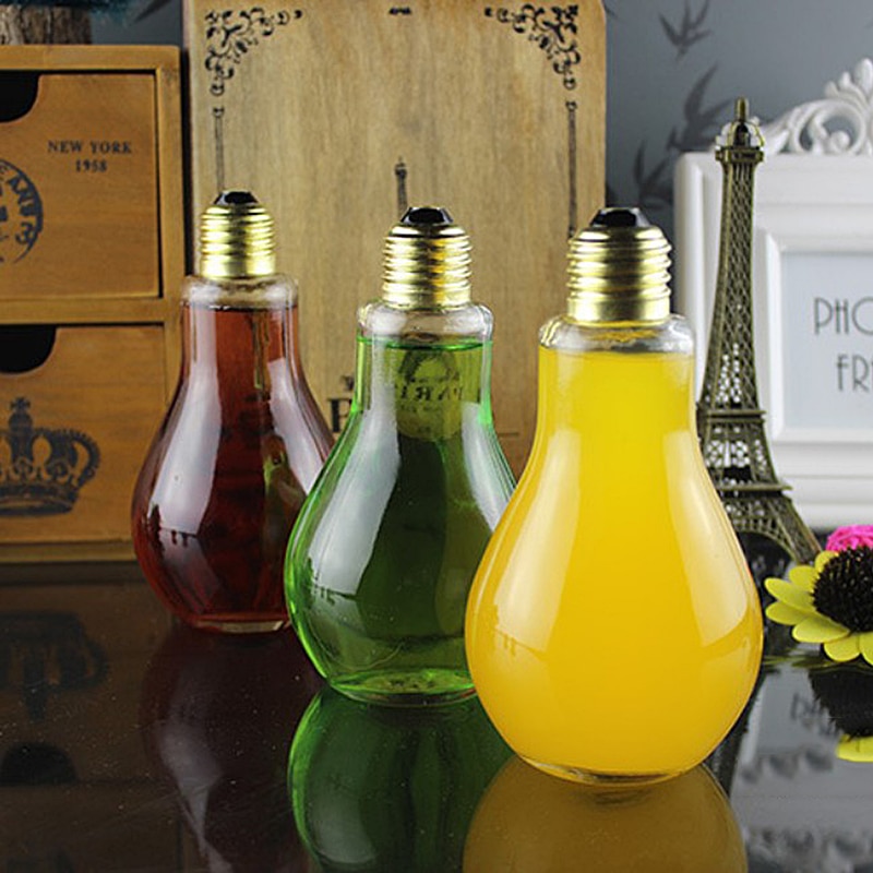 Bottle Tea Glass Light Bulb Water Drink Containers Transparent Clear Glass Cup Bottle for Bar Deco Cup