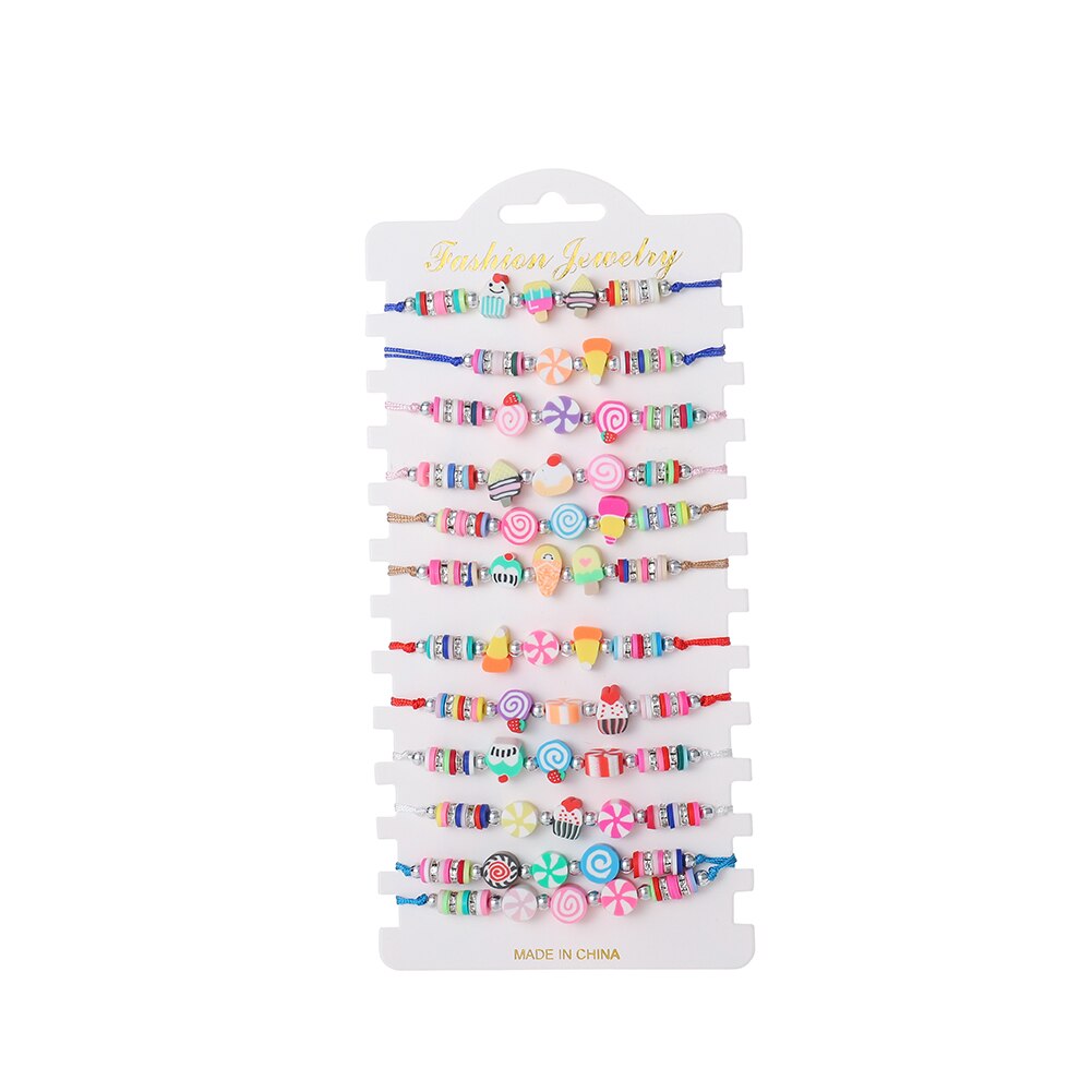 Boho 12 -piece women's soft clay pearl ice candy charms yoga bracelets set braided adjustable rope chain jewelry: Default Title