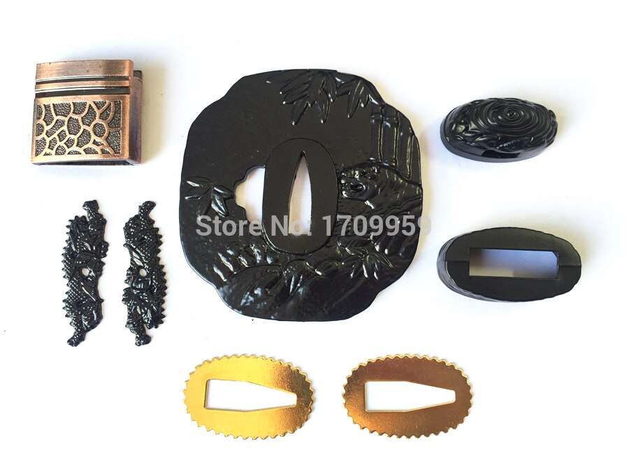 Metal Crafts Tiger Theme Iron Guard/Sword Handle DIY Fittings for Katana/Wakizashi Nice Tsuba+Menuki+Fuchi+Kashira+Habaki+Seppa: Set Tsuba