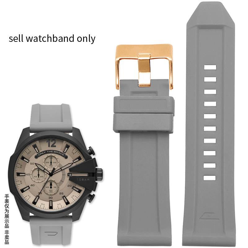 Silicone Rubber Watch Band for Diesel Dz4318 4323 4283 7315 4476 4496 4427 7395 Waterproof Soft Large Strap 24 26mm: M / Beige