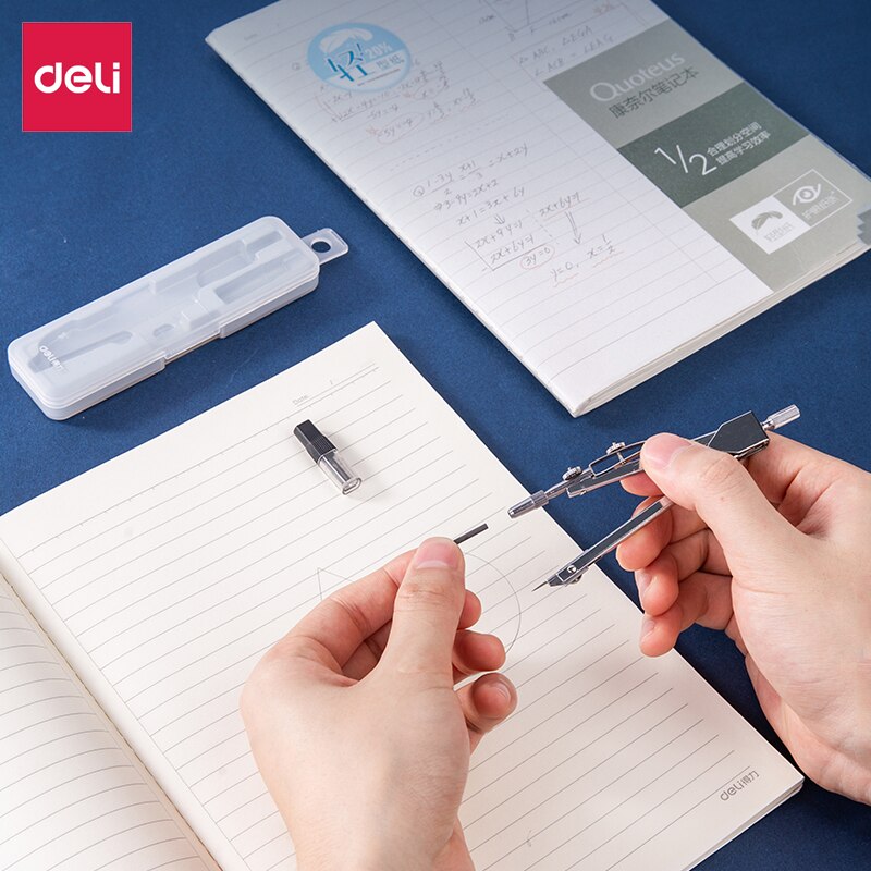 Deli Metal compass set For students Engineering Drawing Set With pencil lead For designers Exam tools stationery Office Supplies