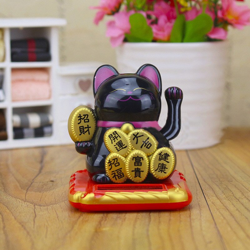 1 buc/pachet decor pentru contor de casă pentru ziua de naștere, stil japonez/chinez, strângerea mâinii bogăție pisică norocoasă fluturând pisică oranment: Negru chinezesc