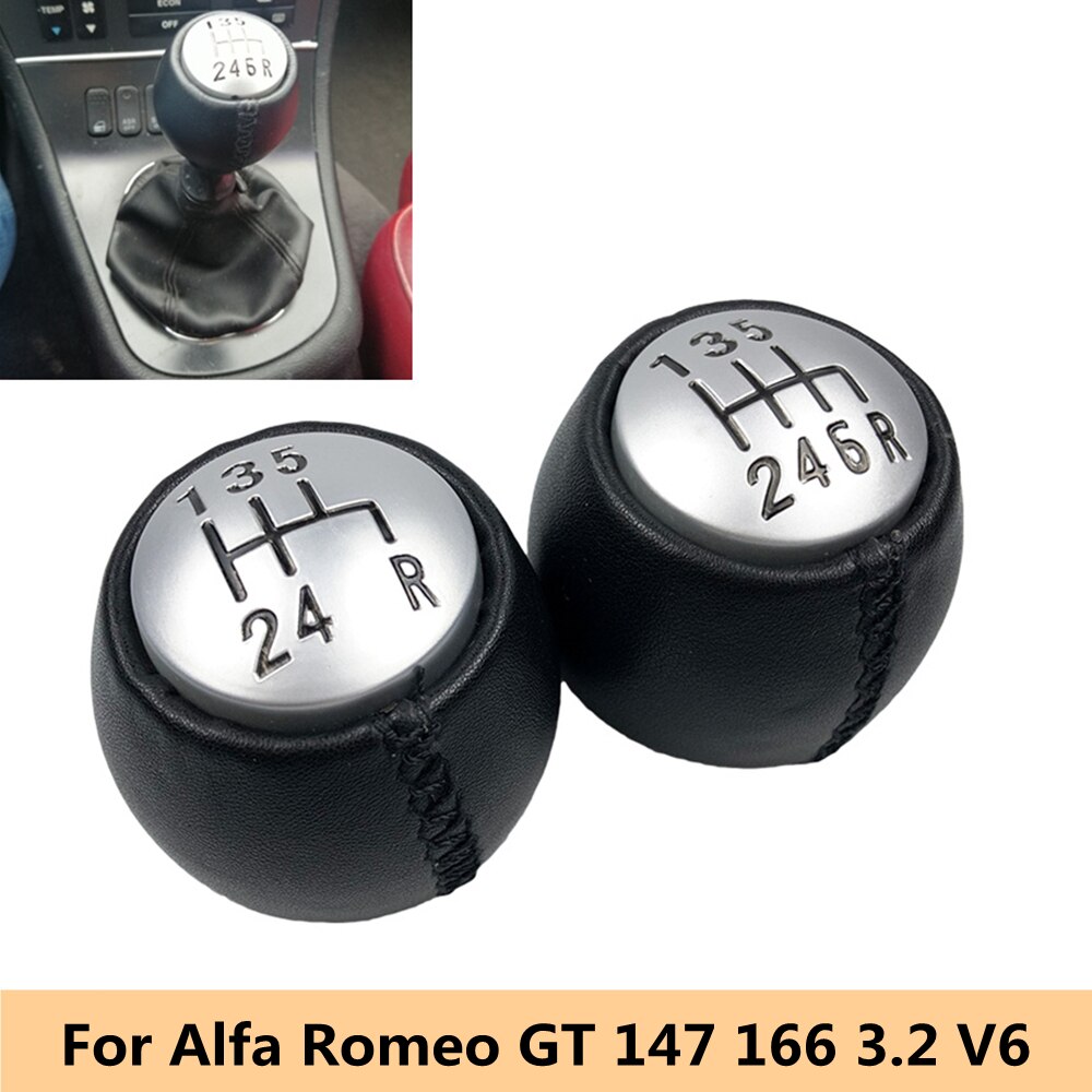 Für Alfa Romeo GT 147 166 3,2 V6 PU Leder Auto Styling 5/6 Geschwindigkeit Schaltknauf Hebel Stock Stift Schalthebel Kopf