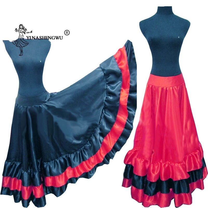 Spanish Bullfight Belly Dance Long Skirt Flamenco Skirts Red And Black Flamenco Performance Dresses For Woman Dancer Wear