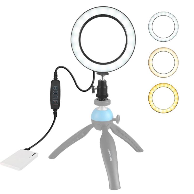 PU377 USB 4,6 Zoll 3 Modi 360 grad 3200 K-5500 K Dimmbare LED Video Ring Licht mit Kalt schuh Füllung Licht Stativ Ball Kopf