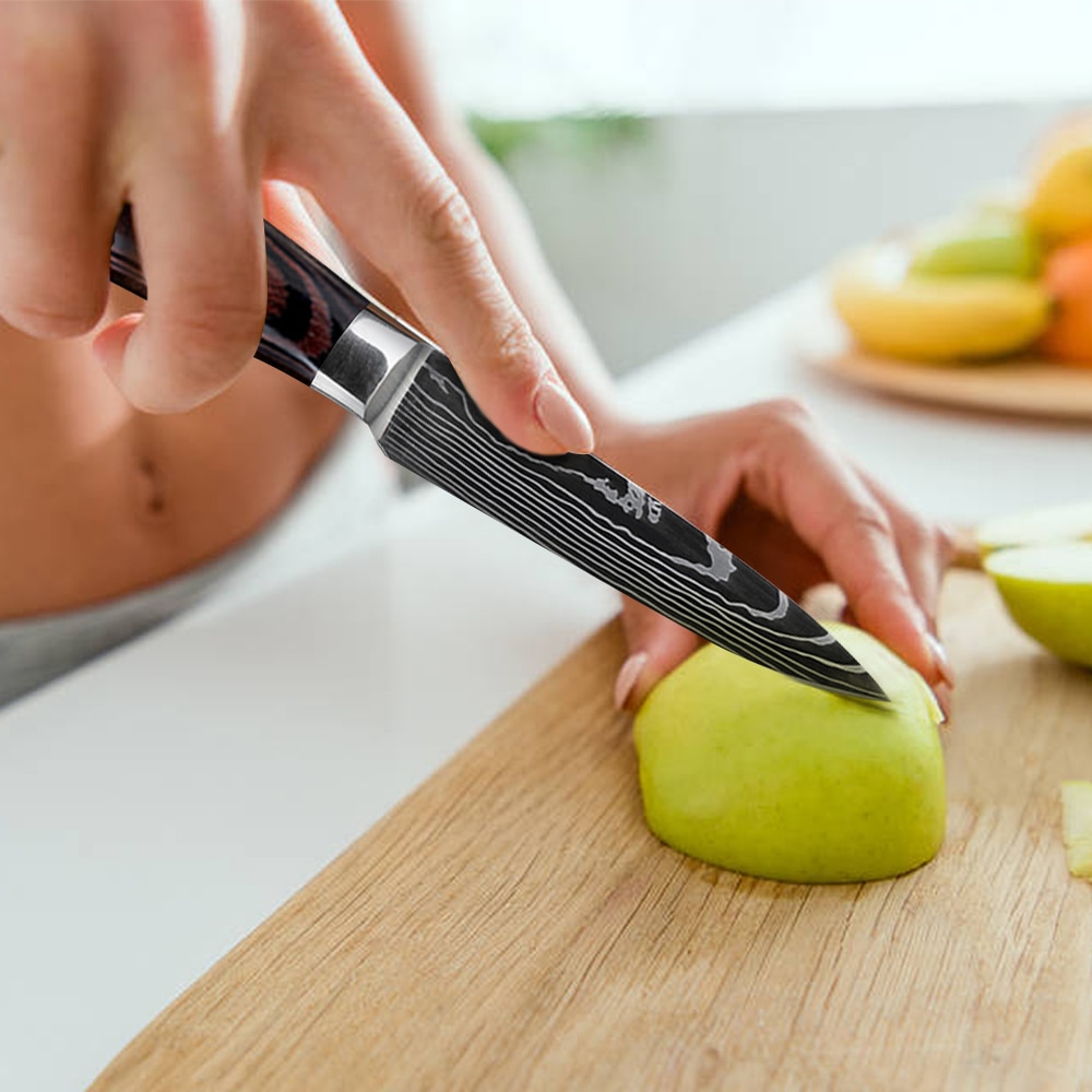 XYj Professionelle Küche Koch Messer Set Japanischen 7CR17 High Carbon Edelstahl Nachahmung Damaskus Muster Kochen Messer Set