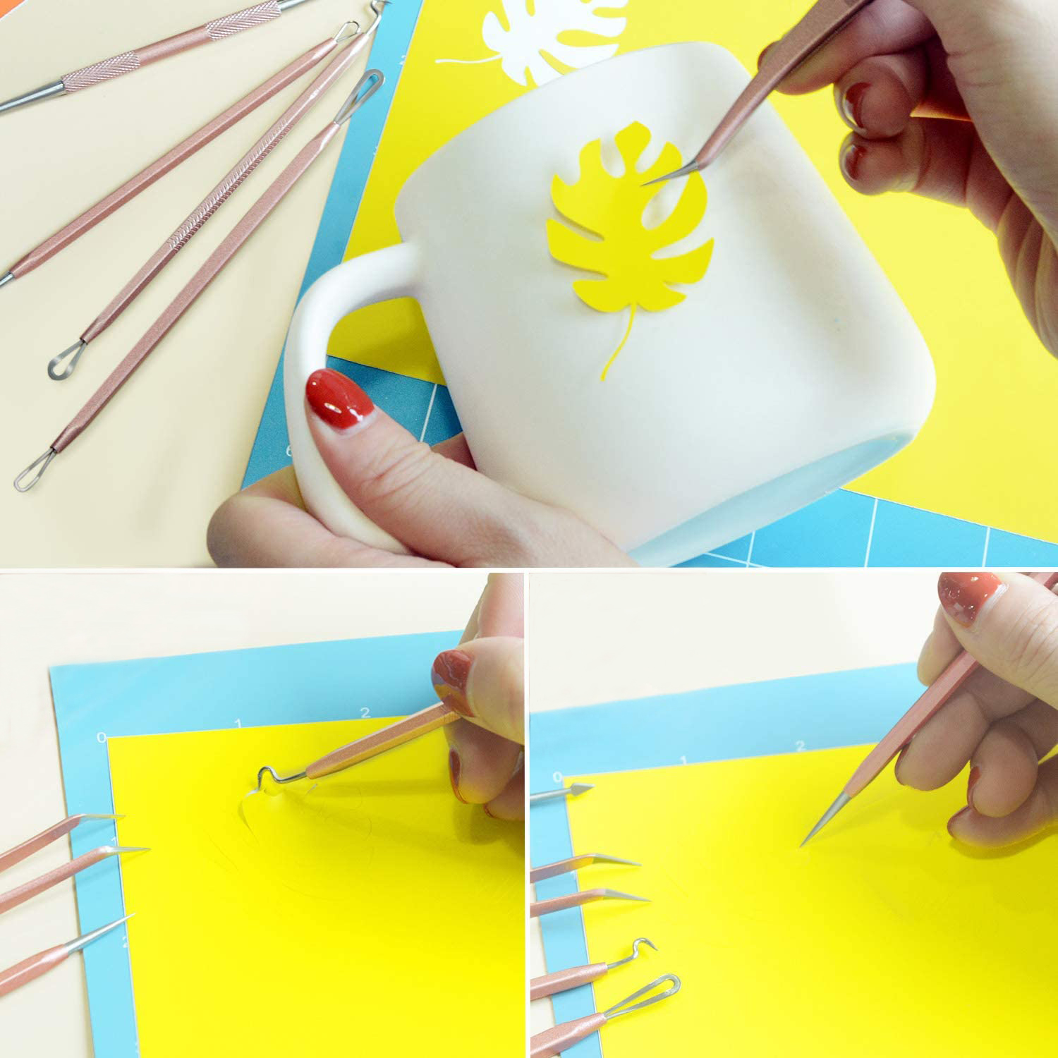 5 Pieces Craft Vinyl Weeding Tool Kit Paper Craft Sewing Lettering Permanent Adhesive Vinyl HTV Precision Stainless Steel Tools