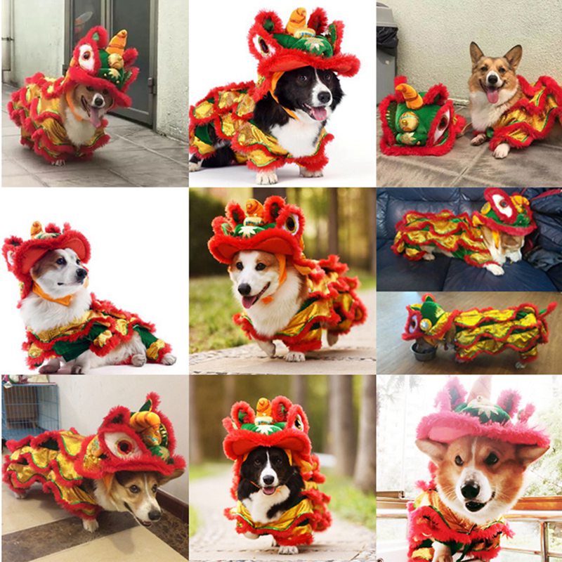 Chinese Year Pet Funny Dog Clothes Festival Dragon Dance Lion Cosplay Costume For Year Animal Dress