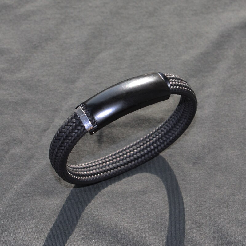 Klassieke Stijl Mannen Siliconen Armband Zwart/Zilver Kleur Rvs Knop Neutrale Accessoires Hand Geweven Sieraden: Black