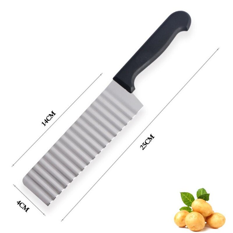 Long Stainless Steel Potato Chip Slicer Dough Vegetable Fruit Crinkle Wavy Slicer Knife Potato Cutter Chopper French Fry Maker