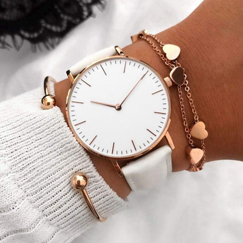 Luksusur dame læderur dame simpelt quartz armbånd armbåndsur dameur zegarek damski reloj