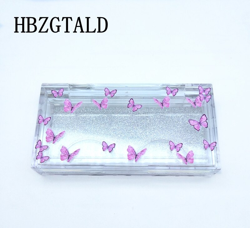 10/20 pcs butterfly print Eyelash Packaging Box Empty Boxes Eyelash Package Case 8-25mm Lashes Rectangle Box: 10pcs with tray / pink