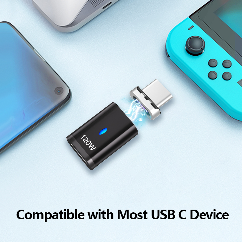 USB C Magnetic Adapter 120W Fast Charging 480Mbs Magnet Converter for iPad MacBook Pro Surface 7 HUAWEI MI OPPO Switch Connector