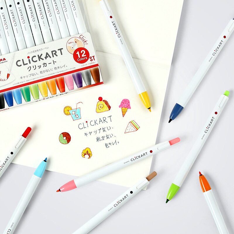 12/36 Colors Set Zebra Clickart Anti-Blooming Water-based Watercolor Pen WYSS22 Student Hand Book Art Painting Hook Pen