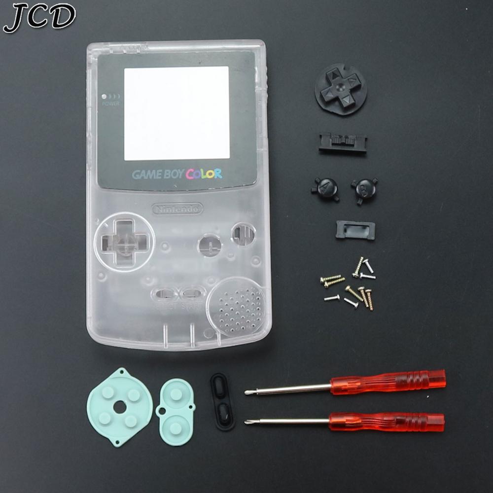 JCD Housing Shell Case Cover for Nintendo Gameboy Color Game Console for GBC Shell with buttons kits sticker label and tools: Clear