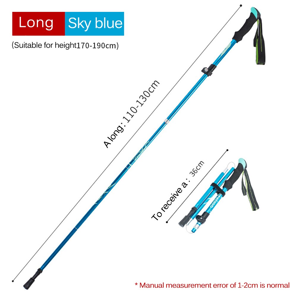 Folding Adjustable Trekking Poles Aluminum Alloy 5-Section Walking Hiking Climbing Travel Sticks Elderly Multifunction Stick: Sky blue