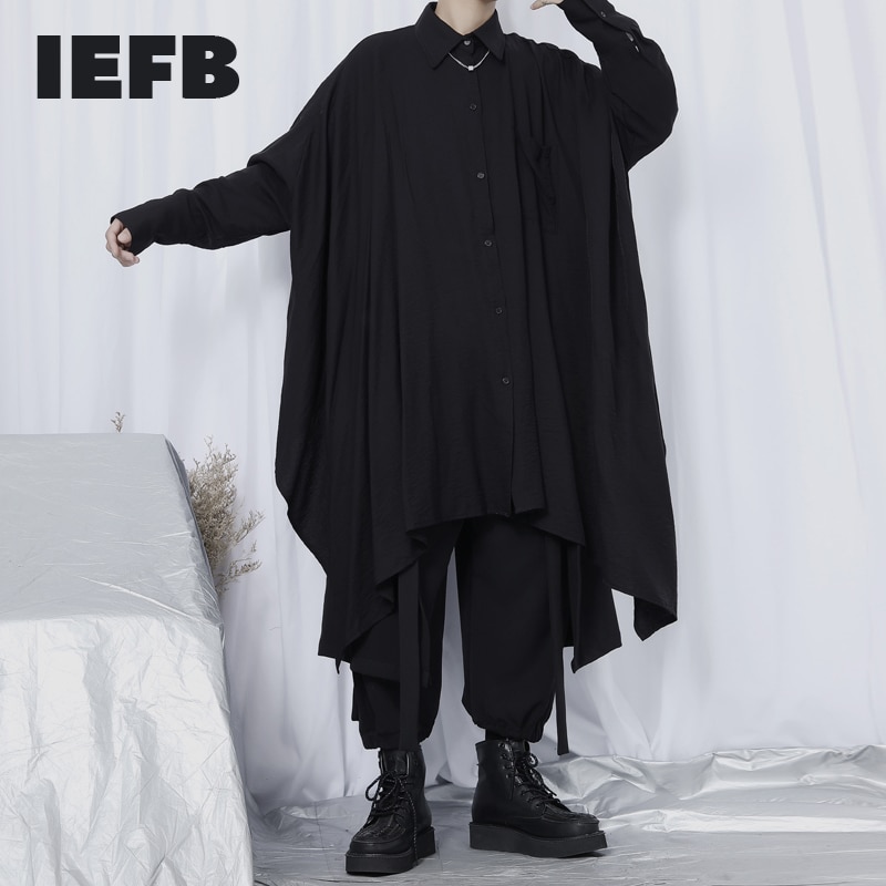 Iefb/Herenkleding Herfst Lange Mouw Lange Shirt Irreuglar Hem Zwart Wit Oversized Mannelijke 'S Tops asymmetrische 9Y2541