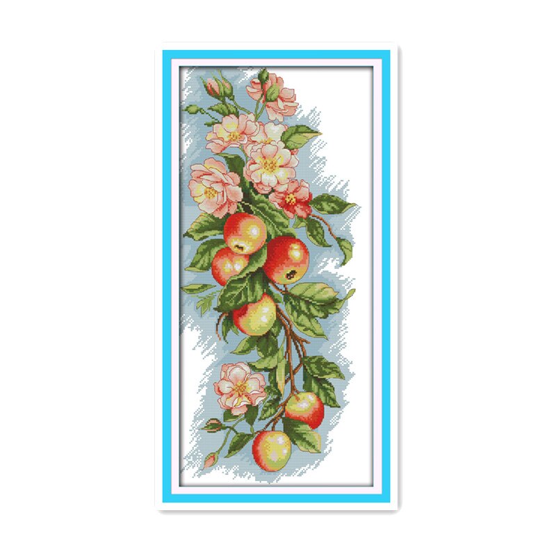 Vruchten Cherry Druiven Appels Kruissteek Borduren Rose Bloemen Op De Takken Leuk Uitziende Decoratieve Opknoping Schilderijen