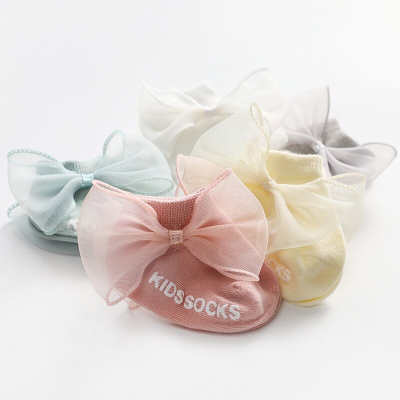 Antislip sokken voor baby's met strik, voor peuters, pasgeborenen, antislip sokken voor meisjes en jongens, effen kleur