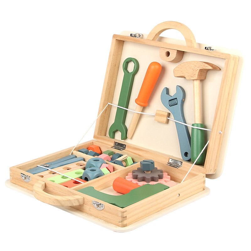 Kids Disassembly Tool Box Toy Wooden Baby Wood Repair Set Children Educational Puzzle Toy Beech Simulation Tool Box: Default Title