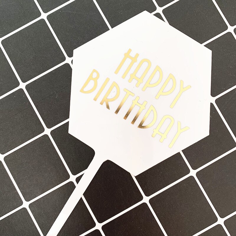 Happy Birthday Cake Topper Black White Transparent Acrylic Birthday Party Dessert Decoration For Baby shower Baking Supplies: 3