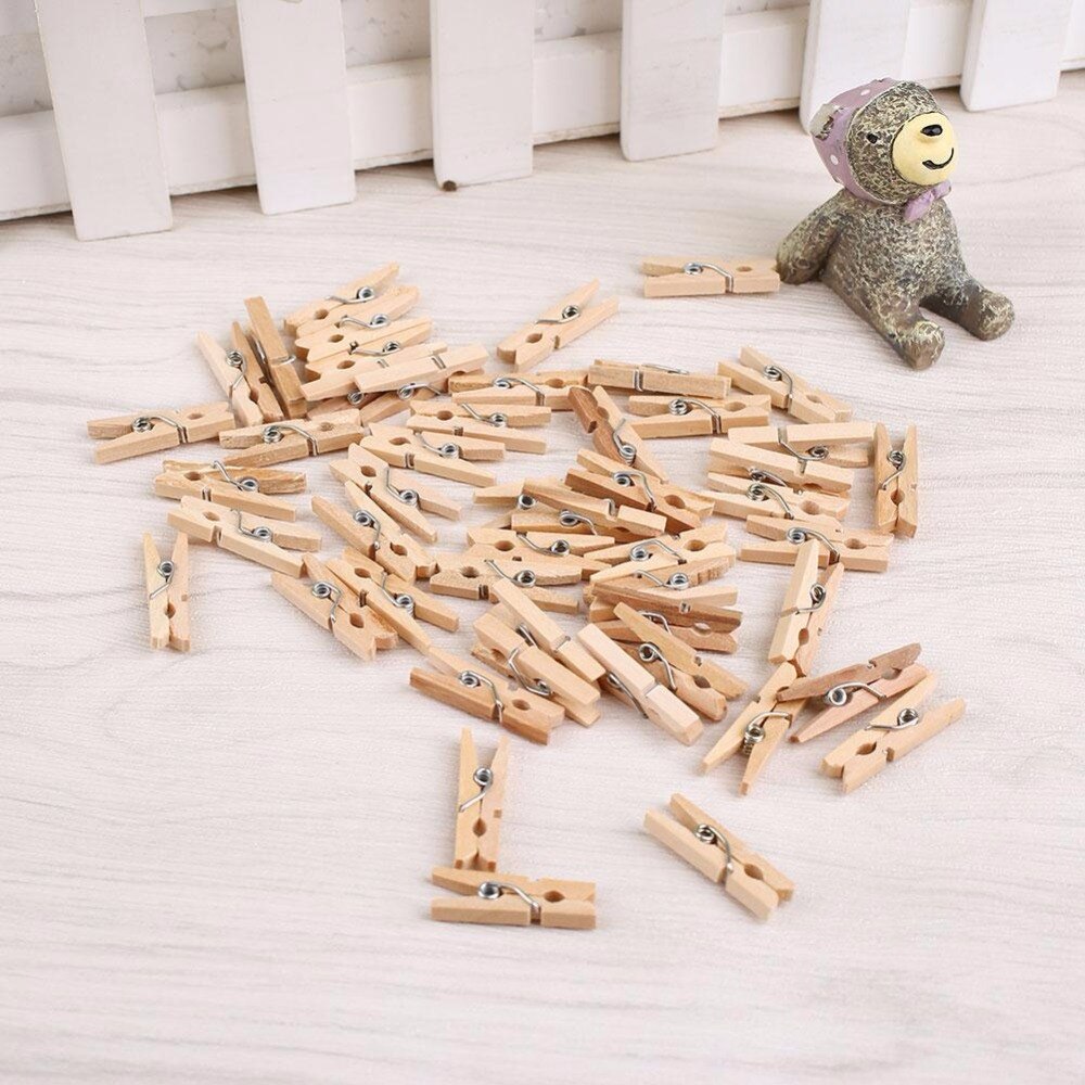 50 Uds Mini Clips de pinza de ropa de madera Natural para fotos de papel pinza de ropa artesanal 25mm Clips de primavera para ropa de madera para el hogar