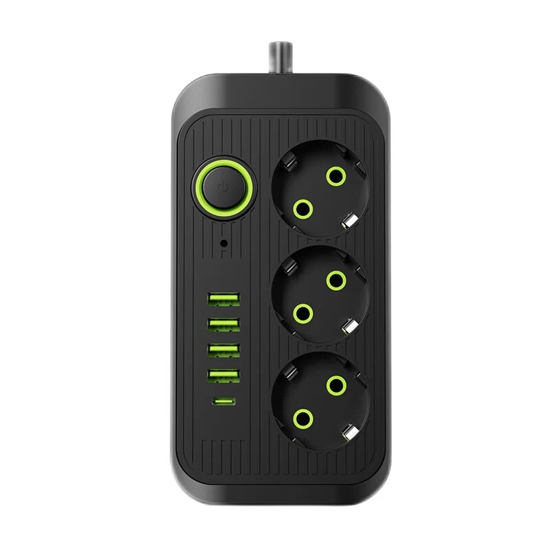 EU-Stecker-Steckdosenleiste, 3 AC-Steckdosen, 2 m Verlängerungskabel, Steckdose mit 4 USB-Anschlüssen, 1 PD-Anschlüsse, Schnelllade-Multiprise-Netzwerkfilter: WHITE