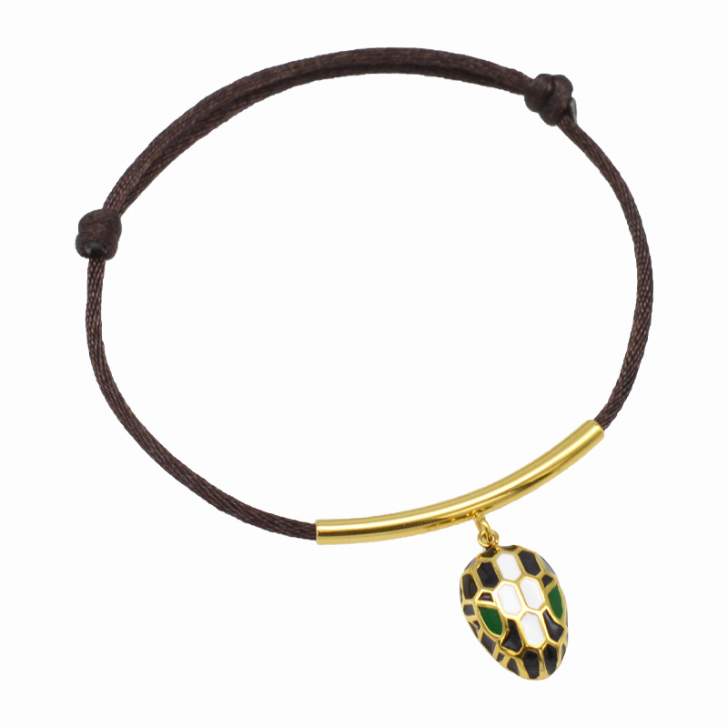 Pulsera de cuerda con cabeza de serpiente esmaltada para mujer, clásico, Color dorado, acero inoxidable, ajustable, accesorios de pulsera DIY: Estampado en caliente