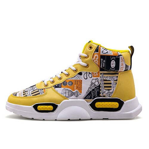 AIZHETU Chaussures Pour Hommes d'été Imprimé Graffiti chaussures Montantes Chaussures Étudiant Décontracté Chaussures De Sport: Jaune / 9.5