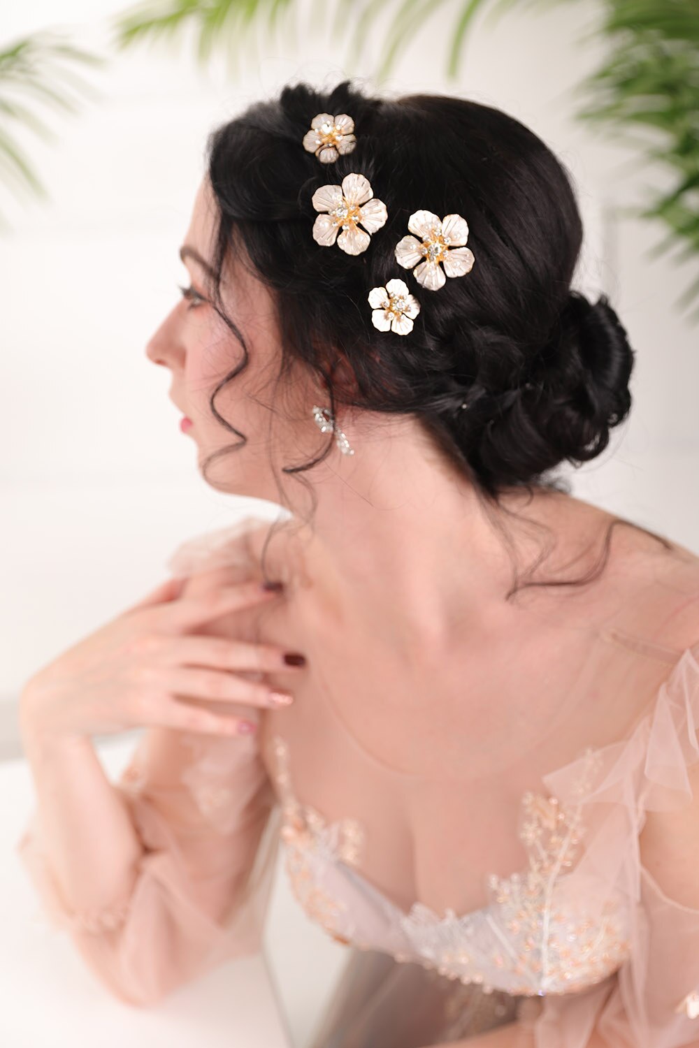 Corona de flores para boda, alfileres de pelo Noble de aleación de oro, tocados de novia para mujer, tocados para boda