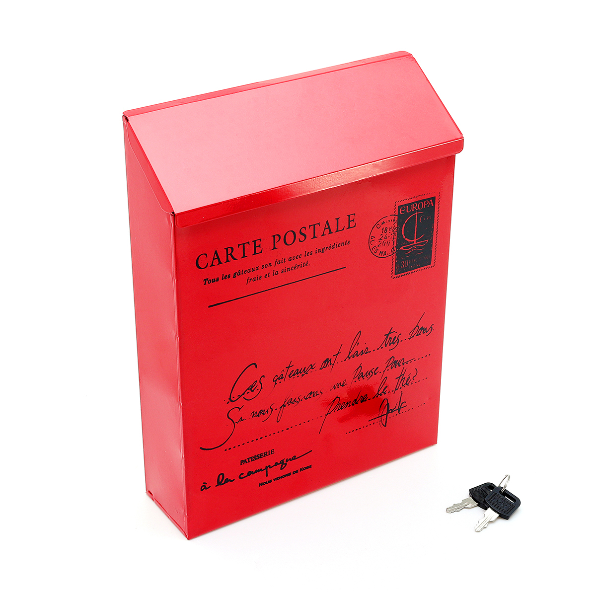 Vandtæt udendørs metal postkasse brev postkasse vægmonteret låsbar 2 nøgler postkasse: Rød