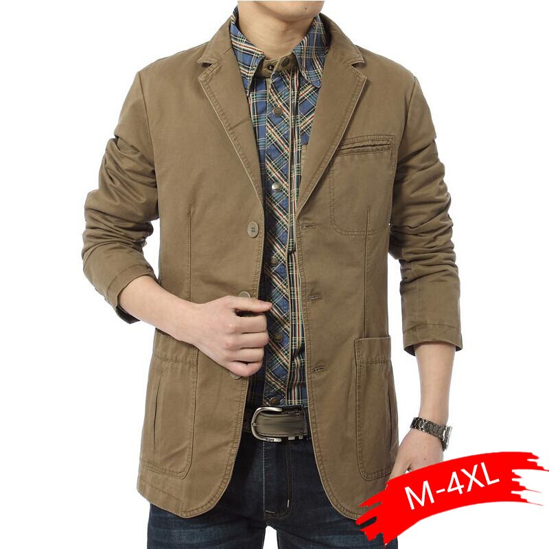 Blazer Men Casual Blazers Cotton Denim Parka Men's Slim Fit Jackets Army Green Khaki Large Size M-XXXL 4XL Outdoors Outwear Coat