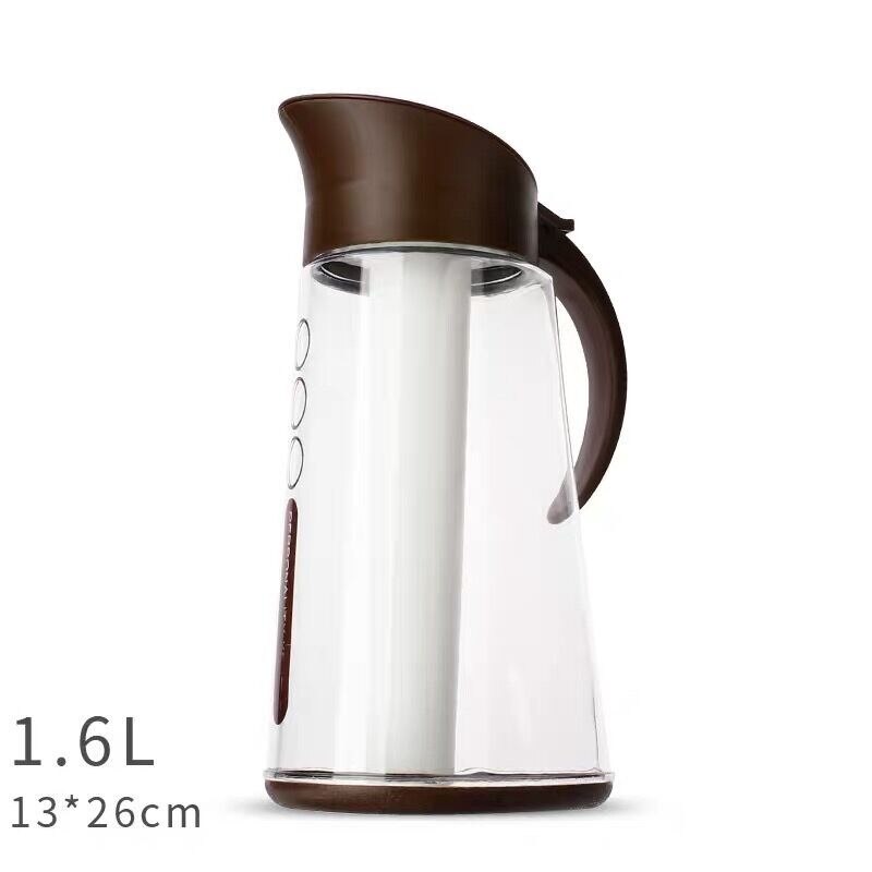 Koudwaterfles met ijsblokjeshouder, kunststof kan met anti-verdunningsijs, waterdispenser voor sap, thee en bier: 1.6l bruin