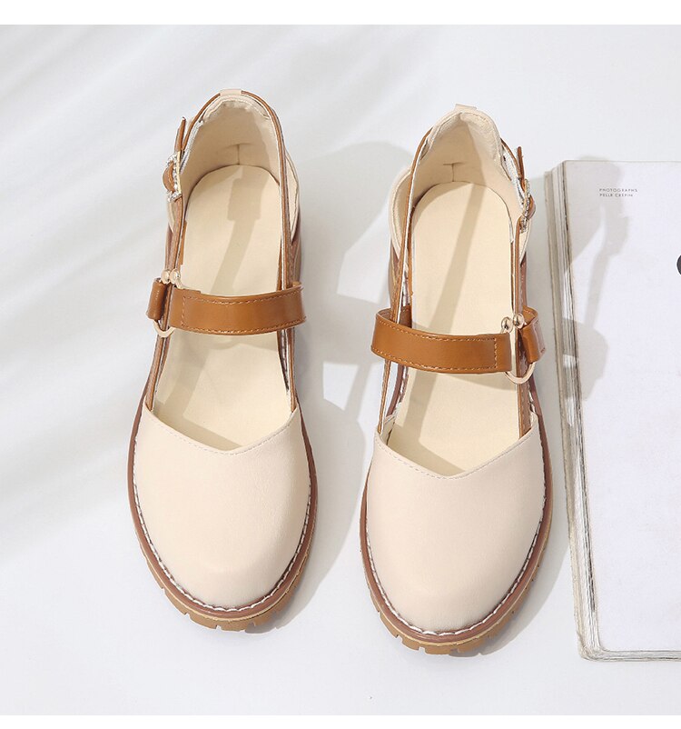 Office Lady Shoes College Girl Shoes PU Leather Mary Jane Casual Shoes Low Block Heels Slingback