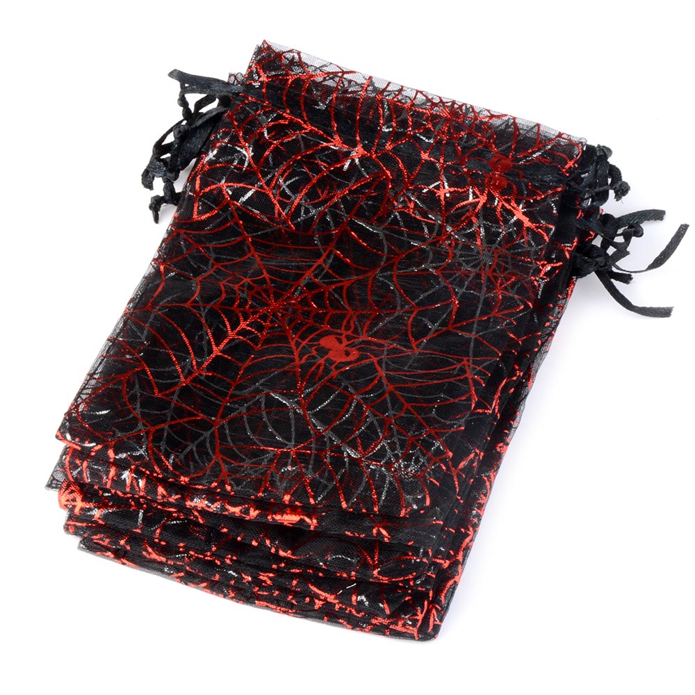 50 sztuk/partia Organza cukierki sznurek juta juta torba pająk Web Multi Color drukowanie Halloween Party opakowanie prezent torba cukierków: Red spider web