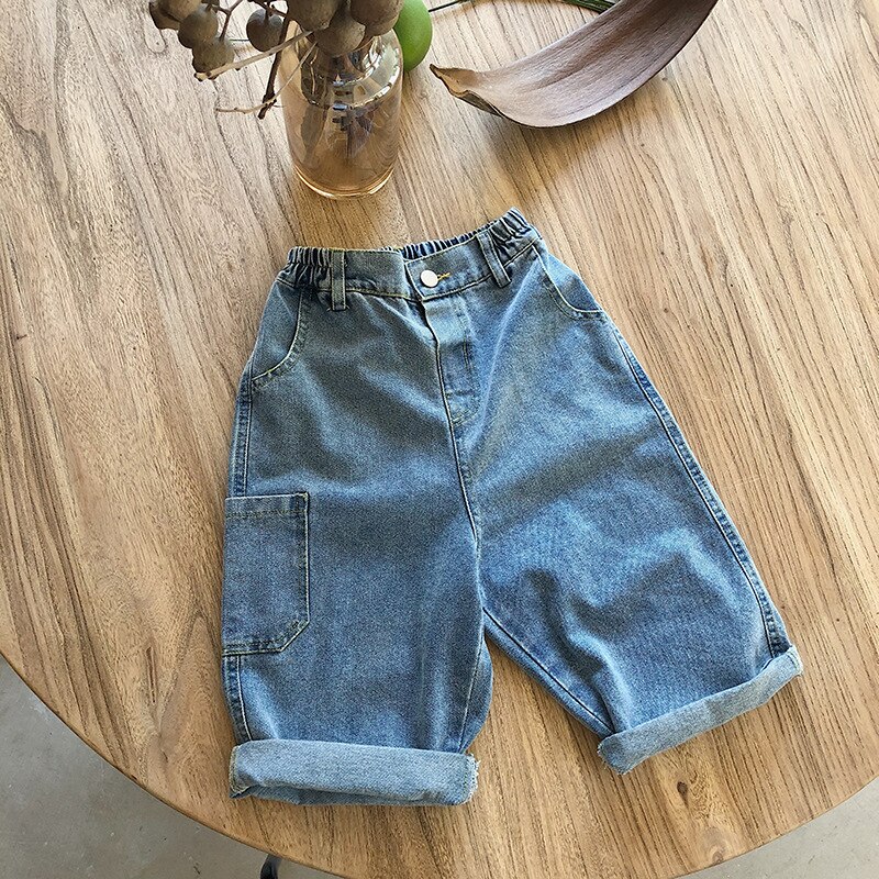 Drenge løse brede ben casual denim bukser efterår piger oversized all-match jeans