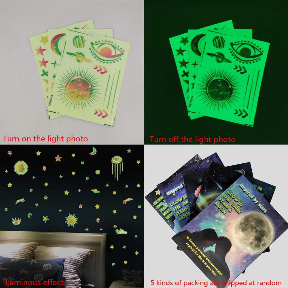 Luminous Wall Stickers Eyes Stars Lights Off Luminous Decorative Wallpaper 3D Energy Storage Fluorescent Lamp
