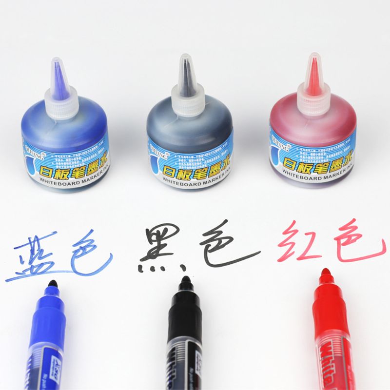 1 flaske 50ml refill blæk til påfyldning af blæk whiteboard tuschpen sort rød blå 3 farver skole kontorartikler refill blæk