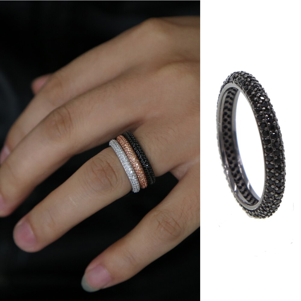 Sterling Silver 925 stack line micro pave cz eternity 3 colors stacking 925 silver full cz paved Engagement wedding band cz ring