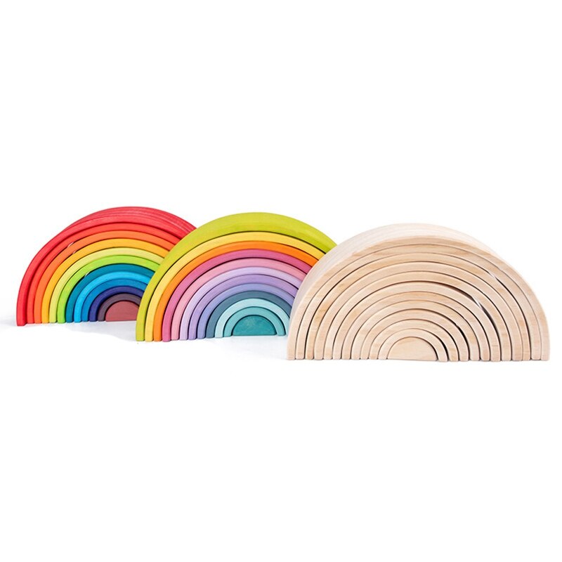 DIY Children's Wooden Rainbow Toy Wood Rainbow Stacker Balance Blocks Baby Toy Montessori Educational Toys For Children