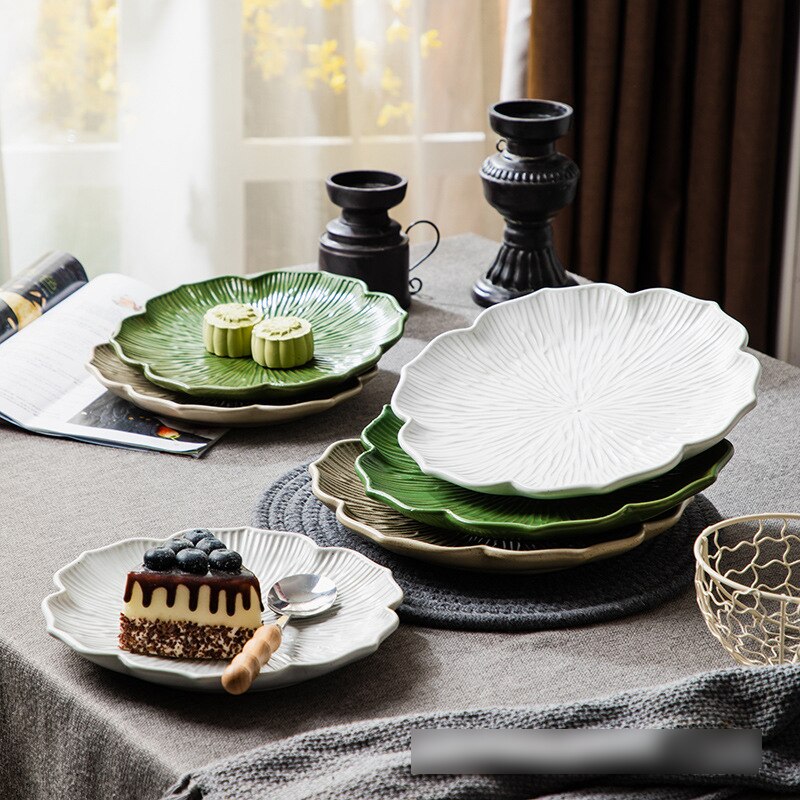 Assiettes pour aliments, 2 tailles, 4 couleurs, vaisselle moderne, Style japonais, Roses en céramique, service de table