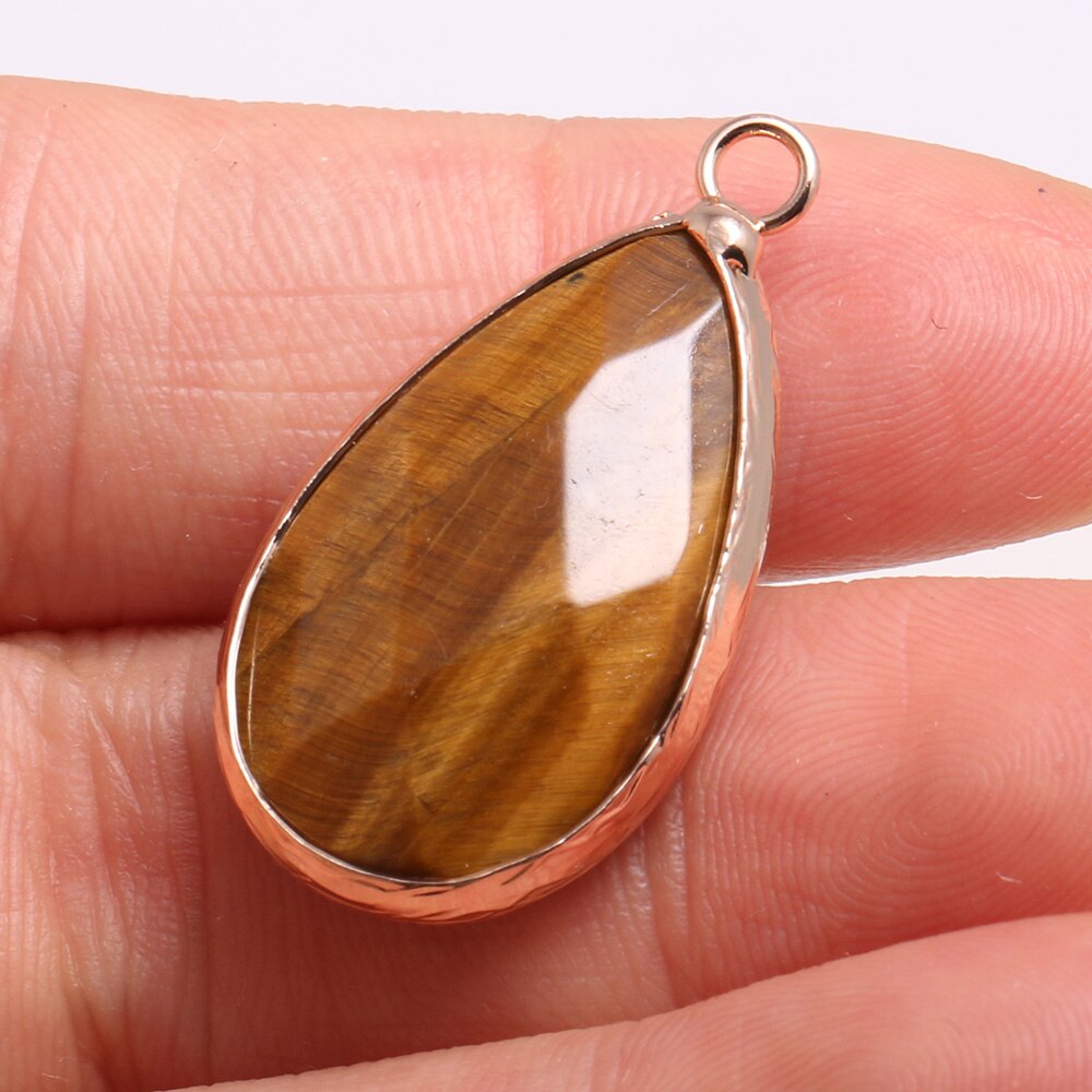 2Pcs Naturale di Pietra Del Pendente di Goccia Dell'acqua Lapis lazuli Pendente per Monili Che Fanno Fai Da Te Orecchino Collana Accessori 16x30mm: Tiger Eye