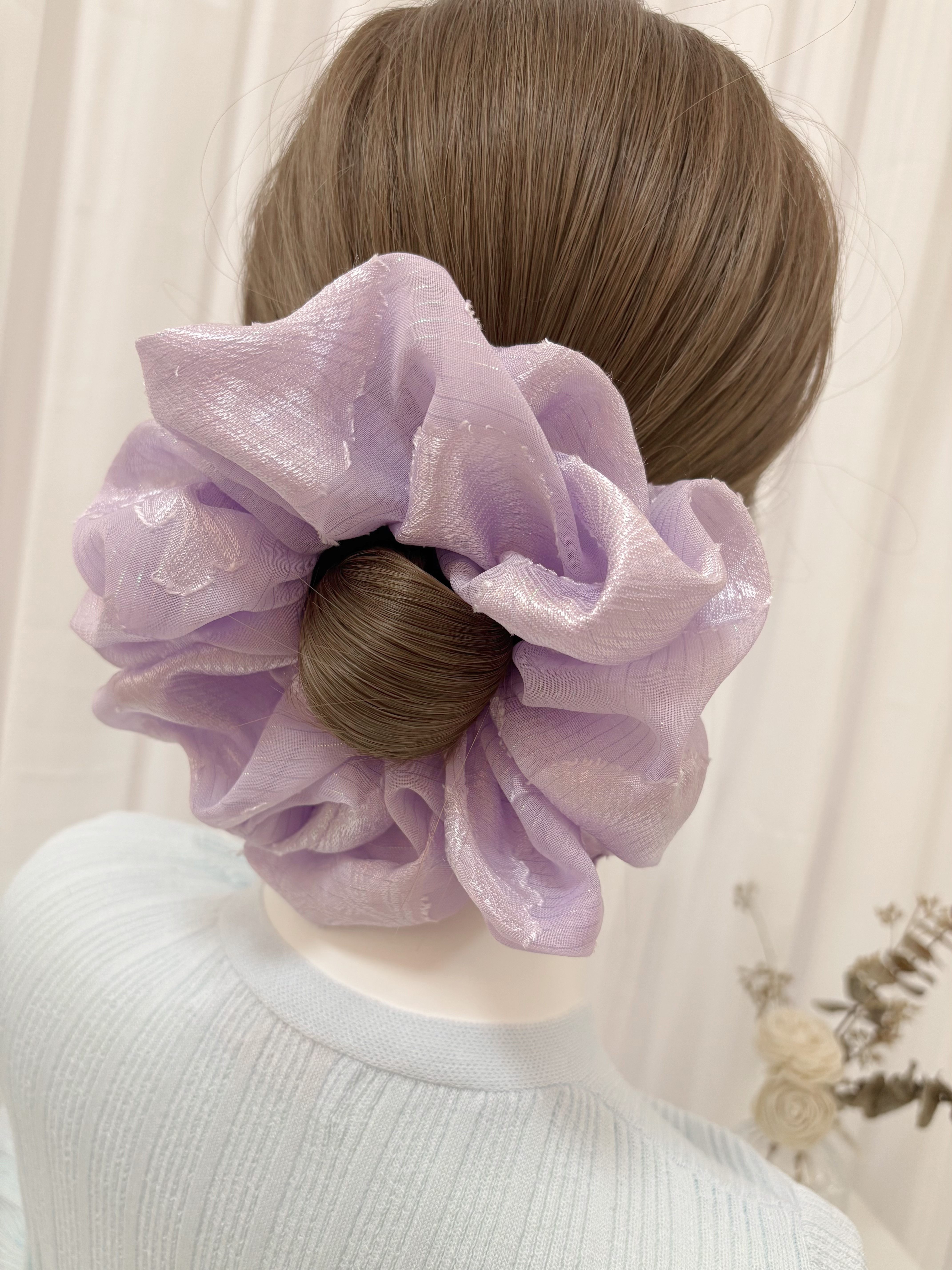 Novo grande elegante bordado scrunchies estilo coreano pacote de cabelo para mulheres exageradas hairbands para meninas acessórios para o cabelo: Lavanda