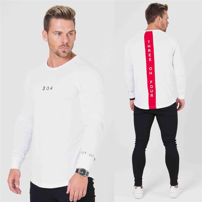 O-collar Running T-shirts Men Quick Dry Fitness Tight Top Long Sleeve Gym Compression Sport Clothing Men's Sportswear: White / XXL