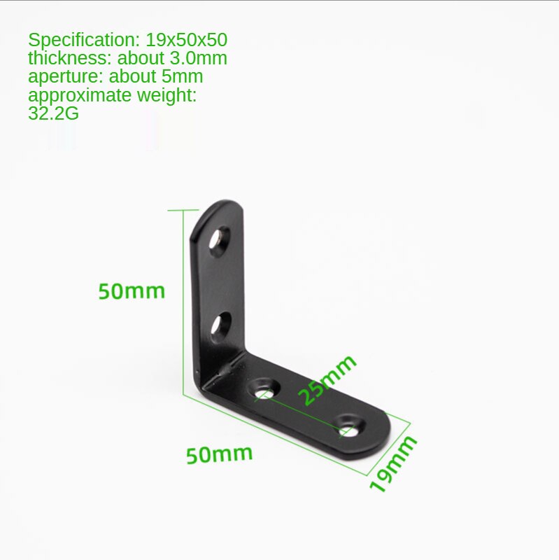 Zwart Ijzer Hoek Code Verdikte Laminaat Beugel L-Vormige Beugel Connector Meubilair Tafel En Stoel Hoek Ijzer Hoek Beugel: 3.0mm 19x50x50