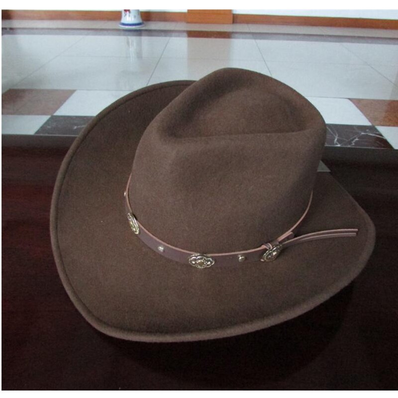 Czysta wełna wysokiej jakości kowbojski kapelusz mężczyźni Zachodni sombrero hombre cappello uomo kraj dziki zachód krowa chłopiec kapelusze dla kobiet: brązowy / XL(60-62cm)