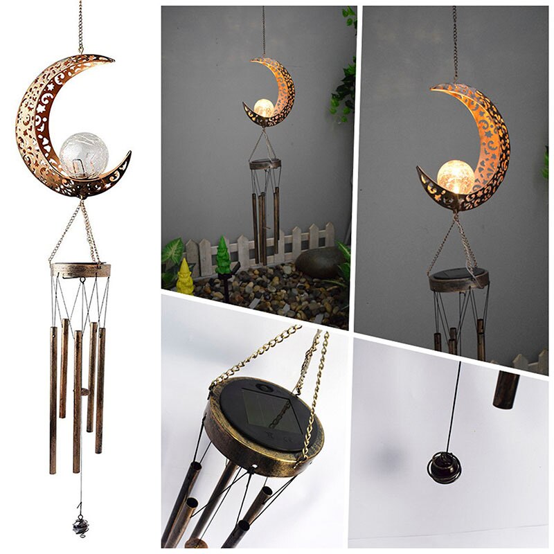 Solar- Wind Glockenspiel Licht retro Garten Eisen Kunst Licht Mond Sonne Stern Glas Ball Lampen draussen Dekoration Für Hof Terrasse fensterbank