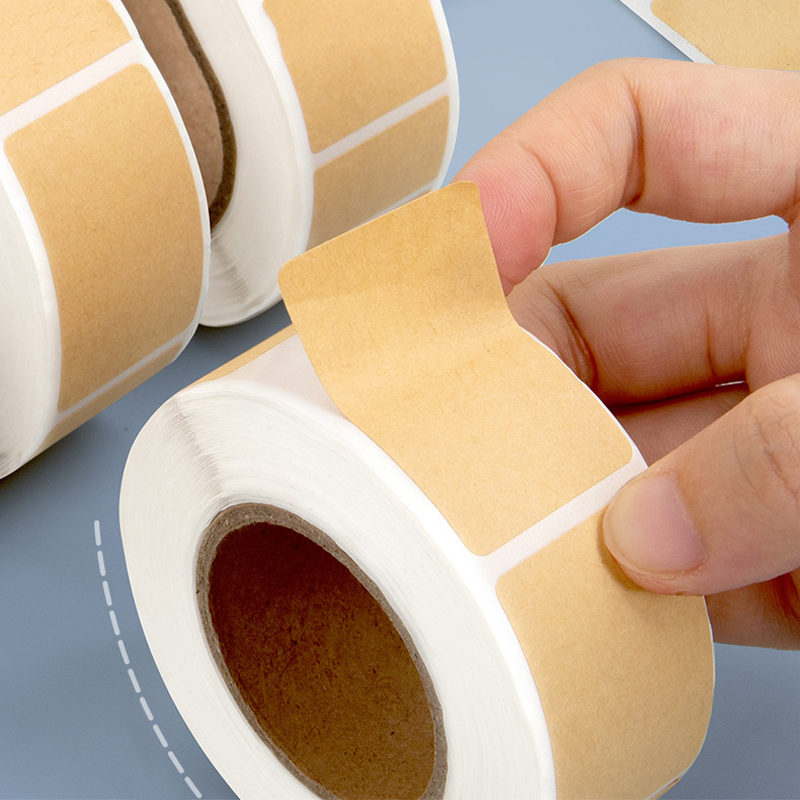 Khaki Square Kraft Stickers Blank Labels Paper Self-adhesive Handwritten Classification Office Labels Kitchen Glass Bottle
